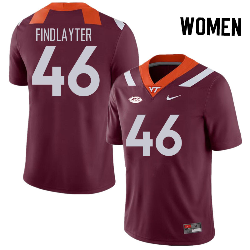 Women #46 Ishmael Findlayter Virginia Tech Hokies College Football Jerseys Stitched Sale-Maroon